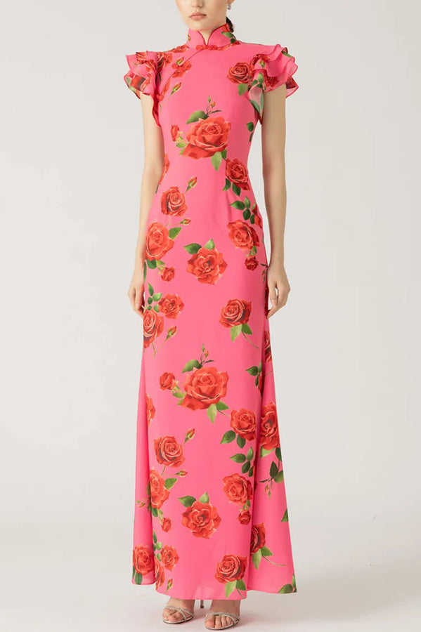 Meilin | Floral Maxi Dress Cheongsam Style