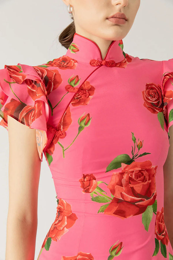 Meilin | Floral Maxi Dress Cheongsam Style