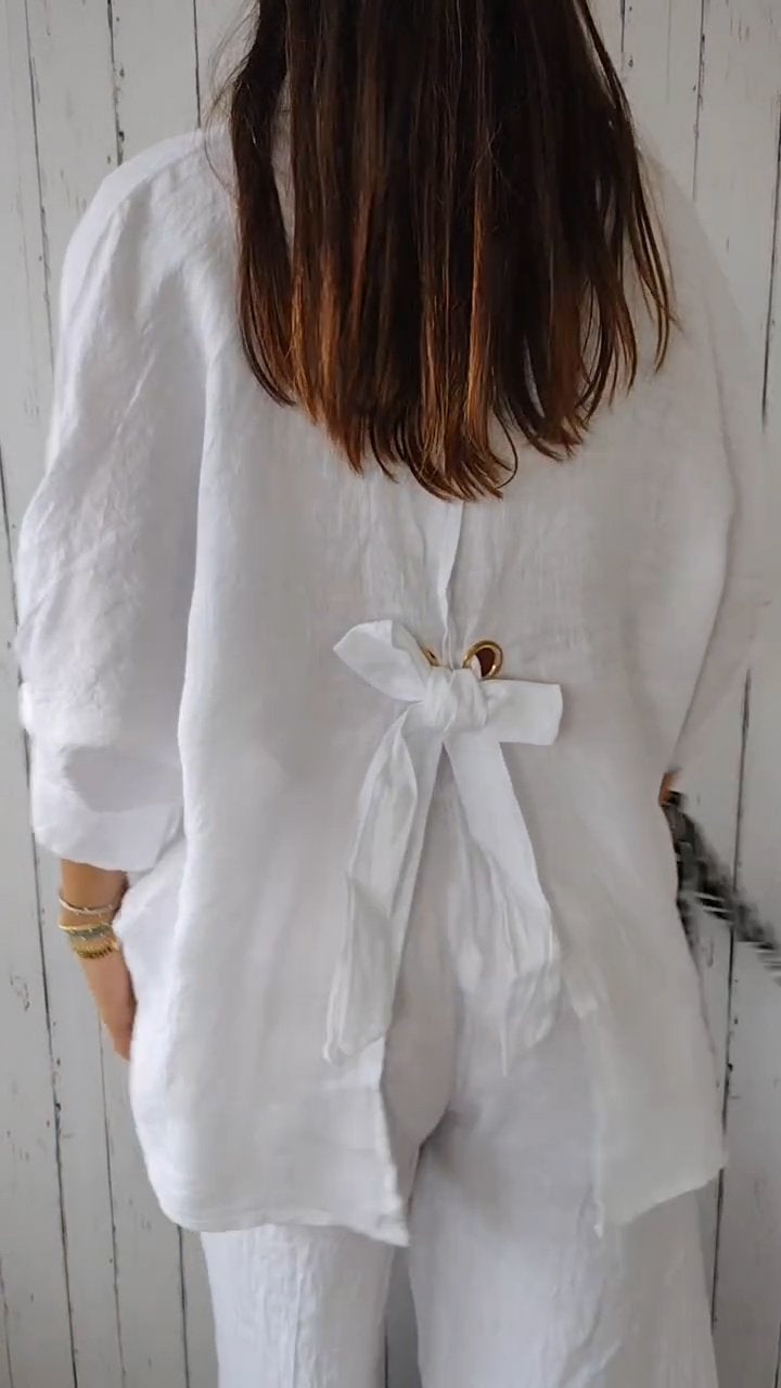 Nina | Cotton and Linen Tie-Back Shirt