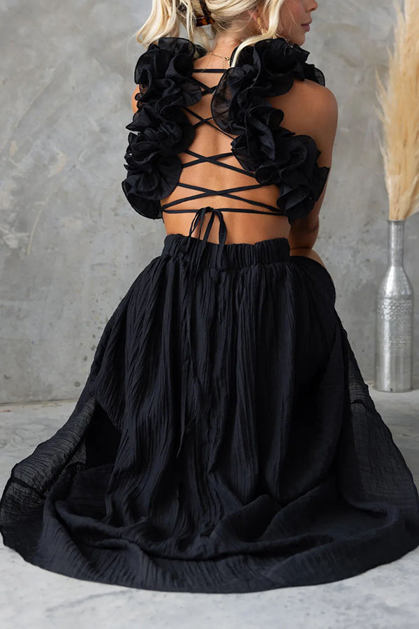 Clarisse | Maxi Floral Dress with Ruffles and Lace-Up Back