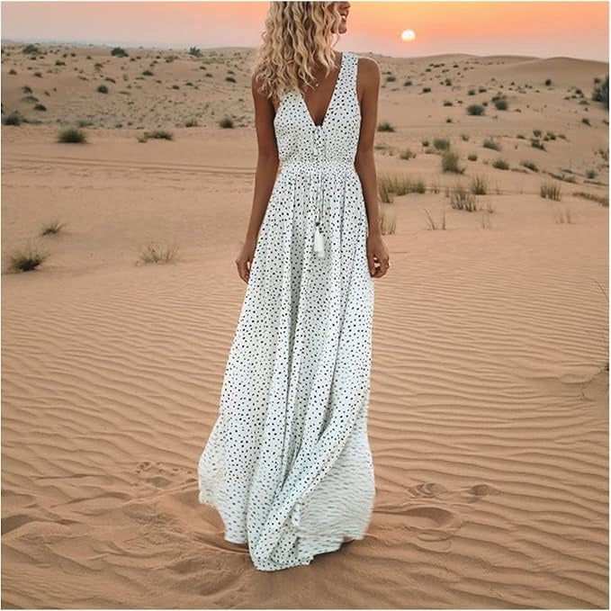Ismena - Boho Polka Dot Maxi Dress