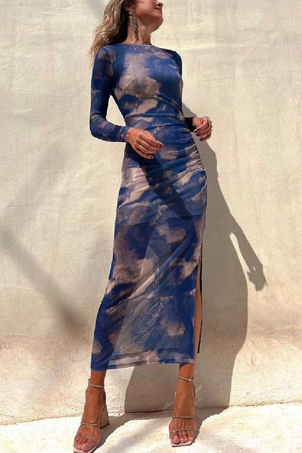 Nayla | Midi Dress with Long Sleeves and Tie-Dye Tulle