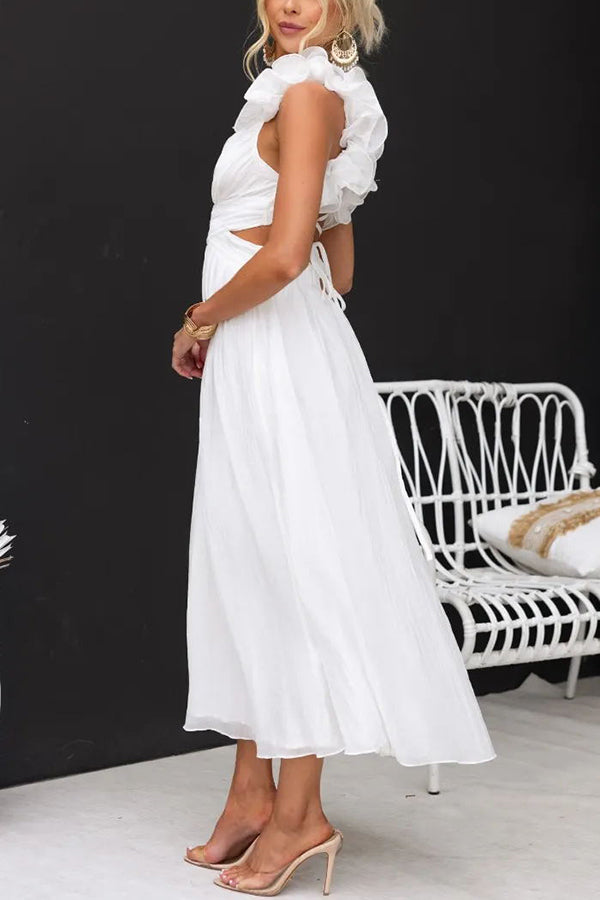 Clarisse | Maxi Floral Dress with Ruffles and Lace-Up Back