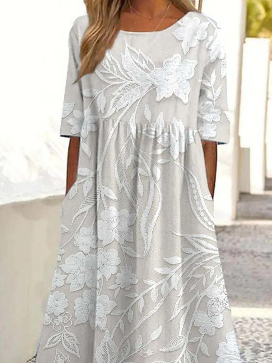 Dovie - Timeless Long Floral Dress with 3/4 Sleeves