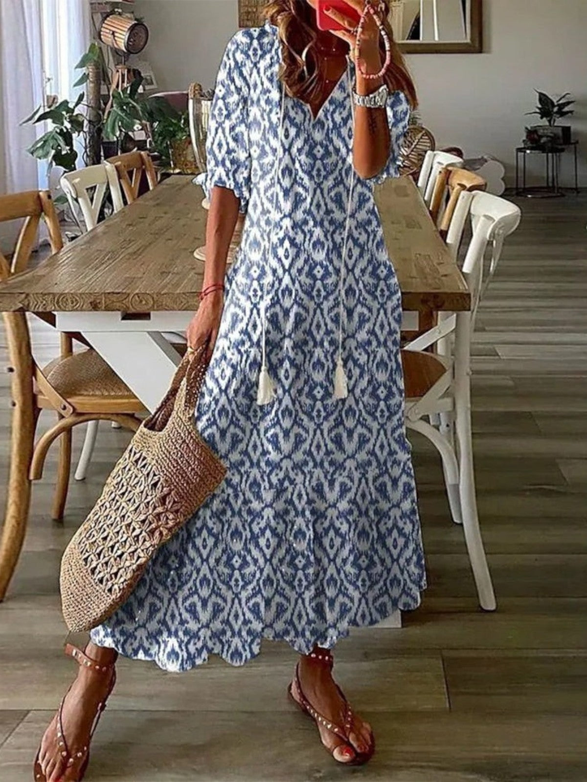 Janice | Boho Vintage V-Neck Summer Dress