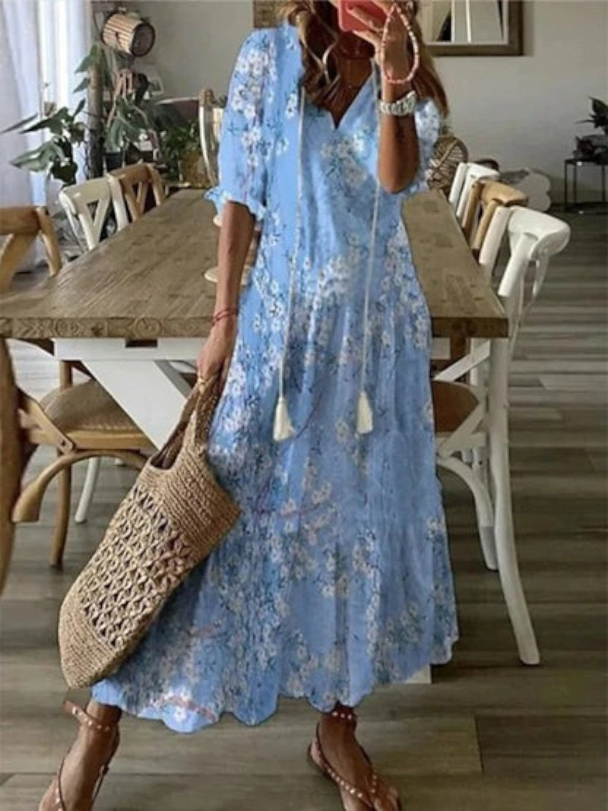 Janice | Boho Vintage V-Neck Summer Dress