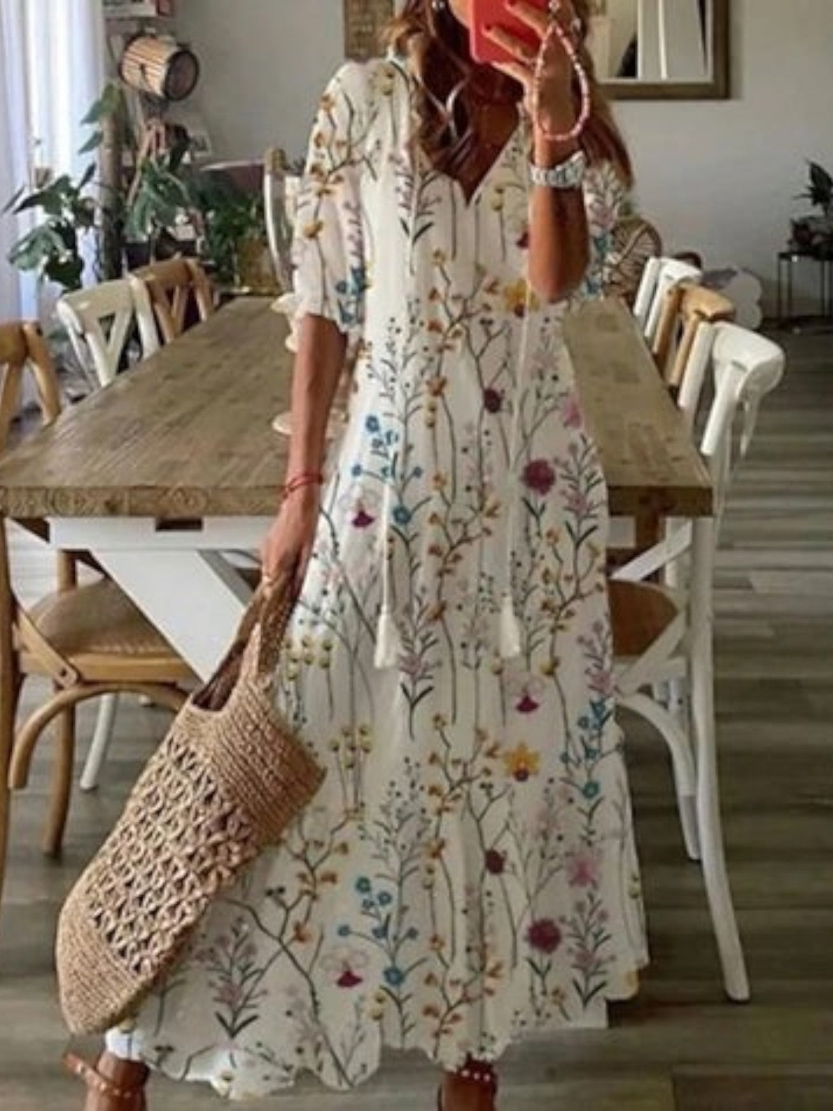 Janice | Boho Vintage V-Neck Summer Dress