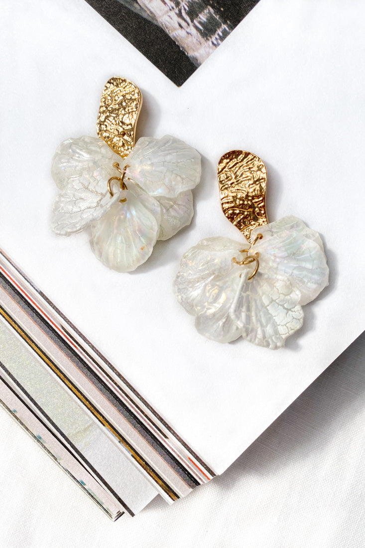 Sunrise Orchid Flower Earrings White