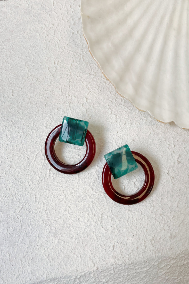 Adorable Brown Marble Square and Round Earrings