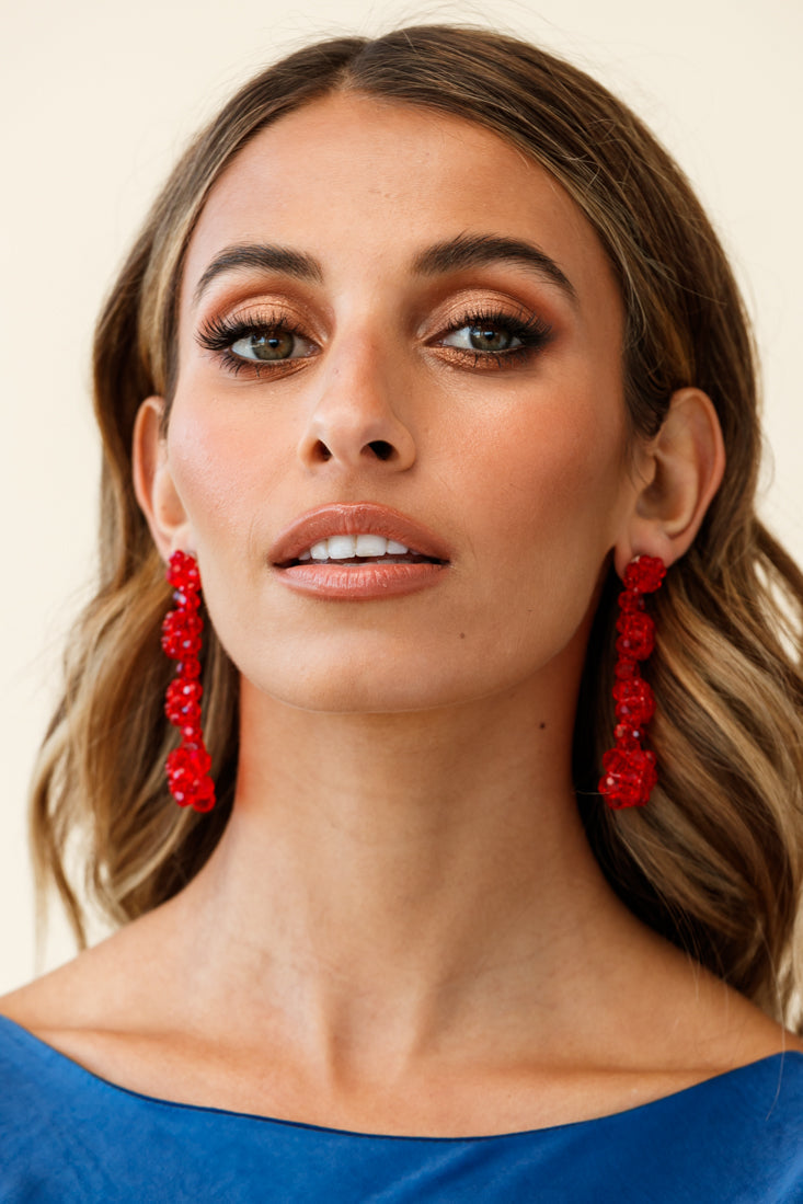 Osaka Floral Earrings in Red Pearls