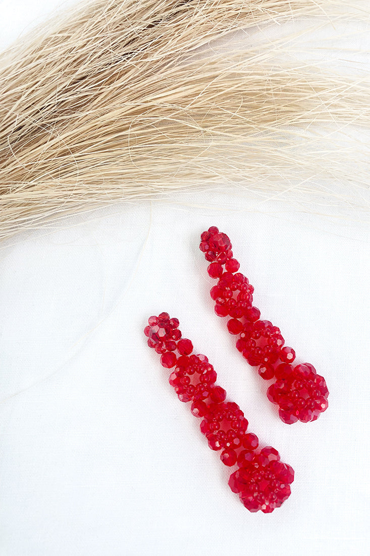 Osaka Floral Earrings in Red Pearls