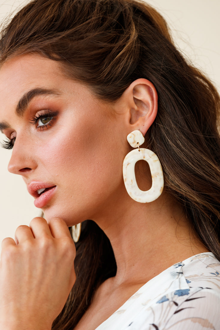 Zuma Beige Marbled Oval Earrings