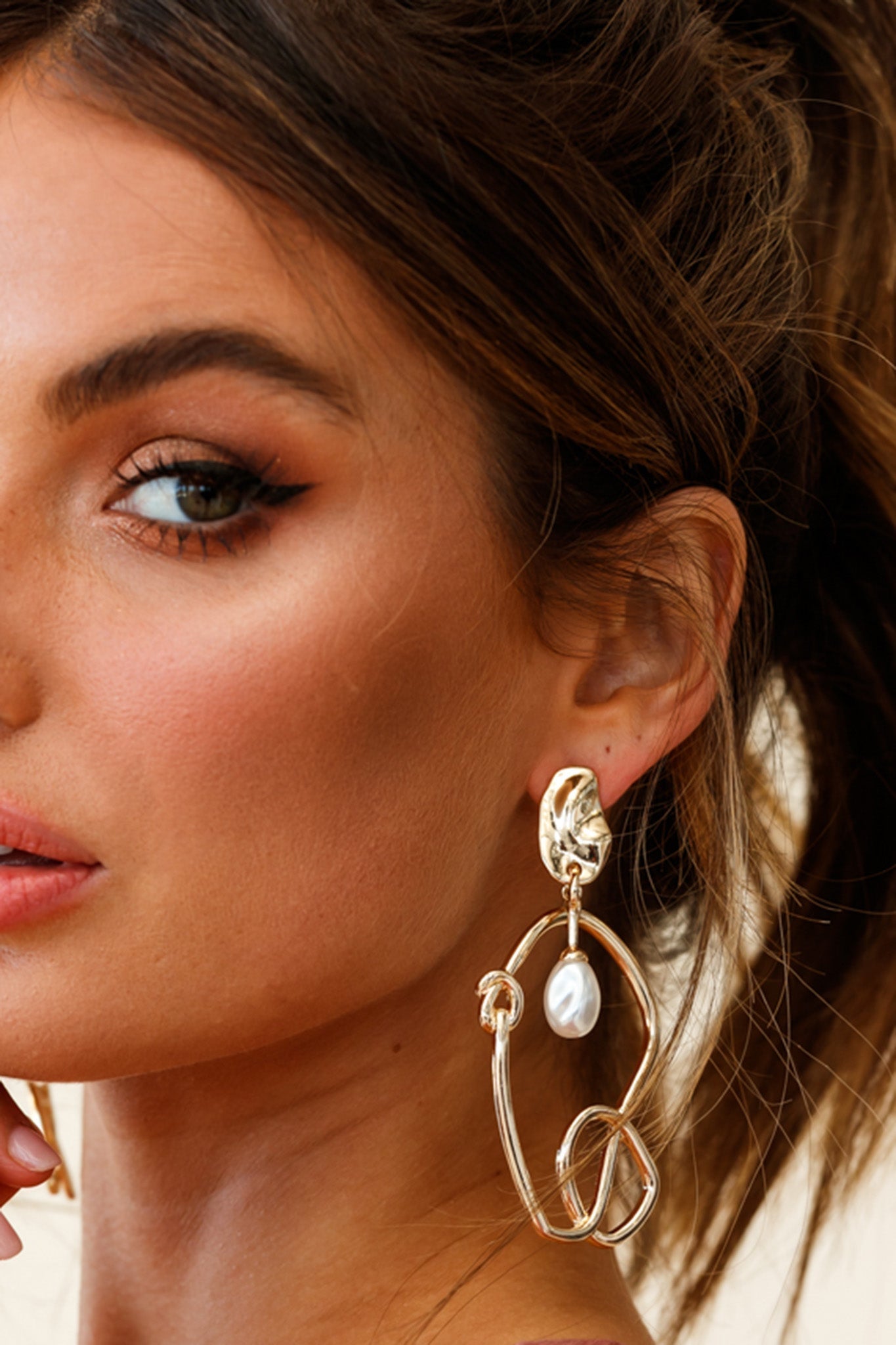 Paloma Abstract Pearl Drop Earrings in Gold