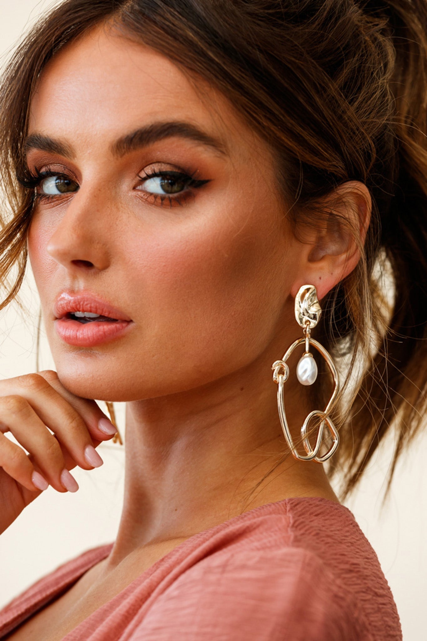 Paloma Abstract Pearl Drop Earrings in Gold