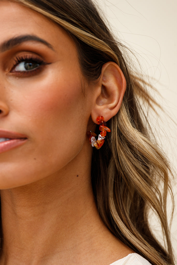 Jasmine Tan Raw Stone Hoop Earrings