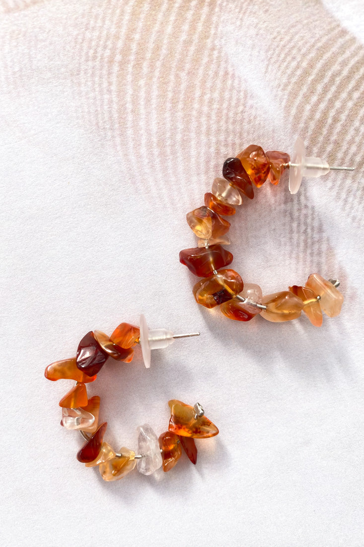 Jasmine Tan Raw Stone Hoop Earrings