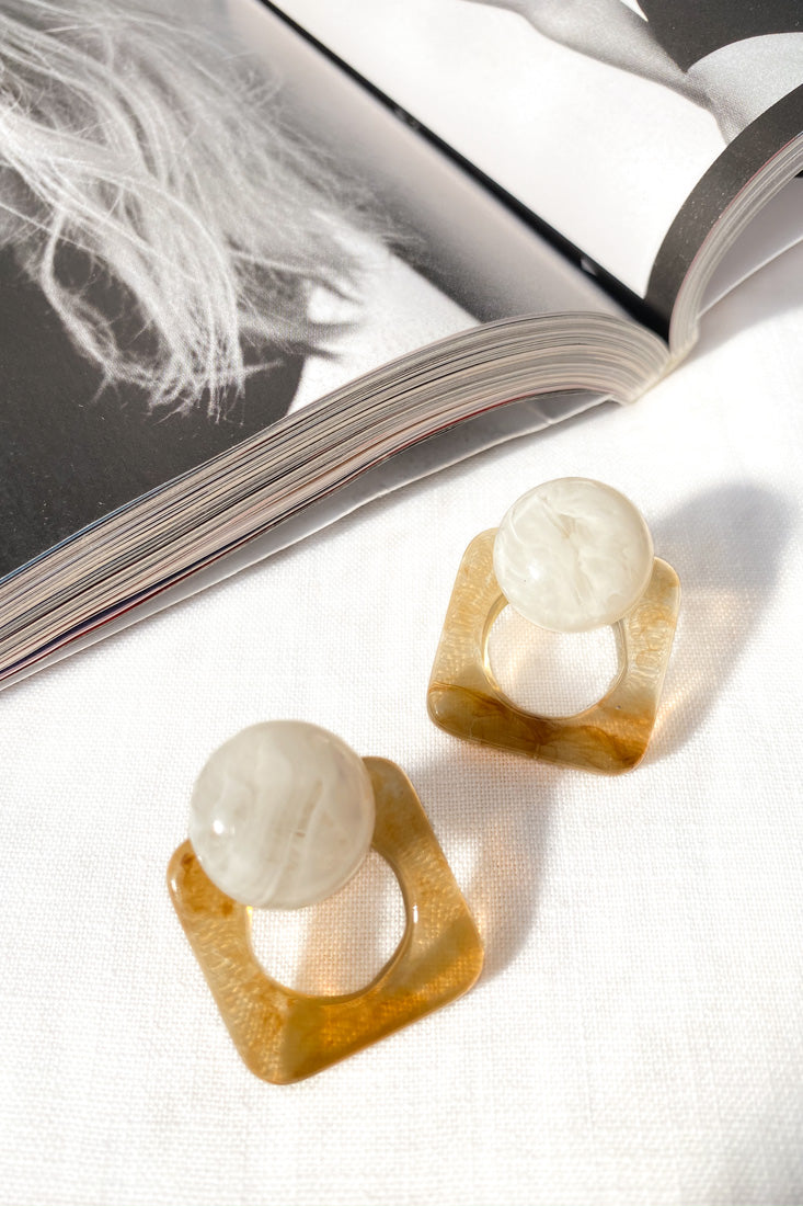 Geometric Marble Acrylic Earrings Halle Beige