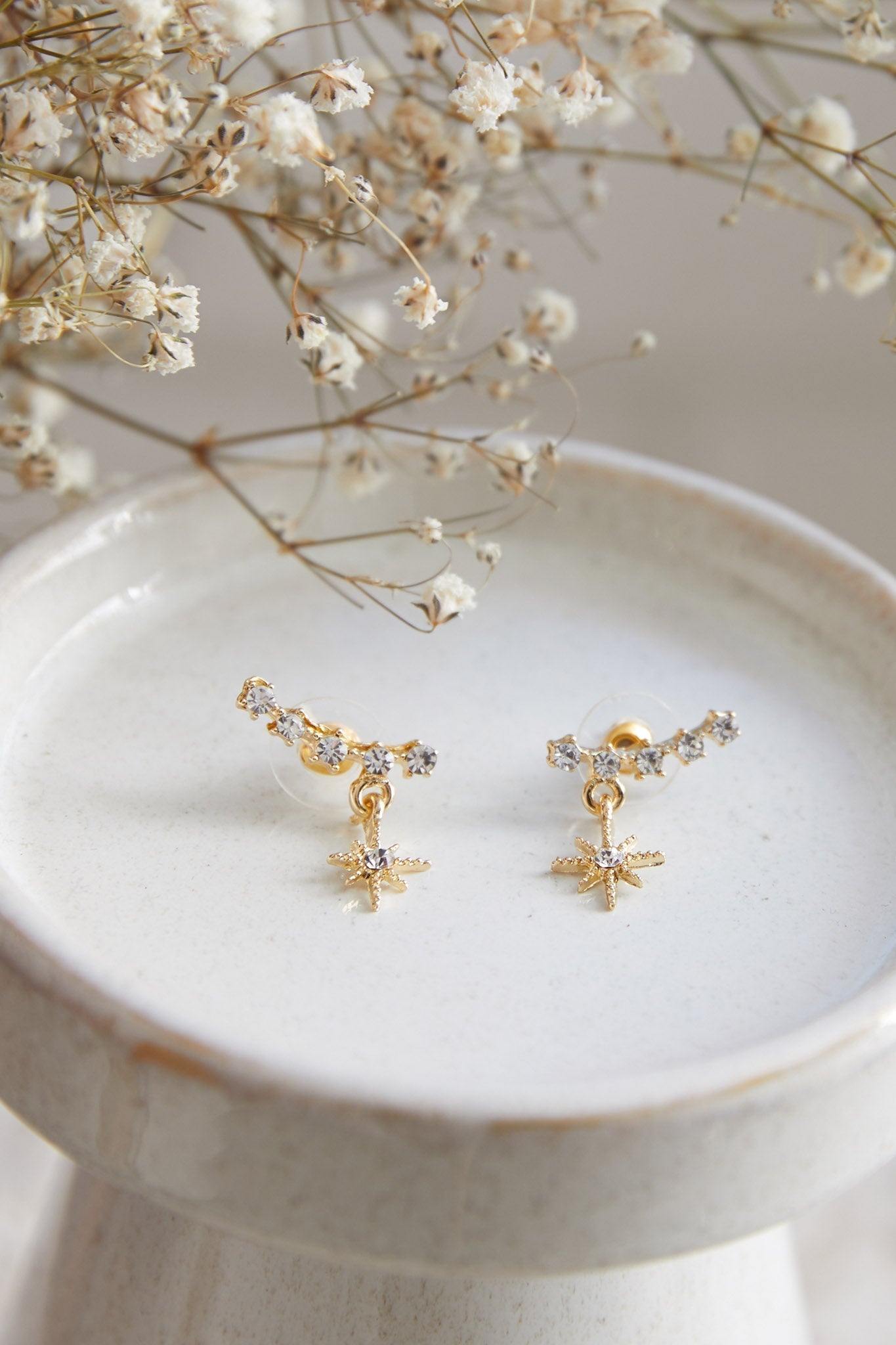 Virgo Gold Crystal Star Earrings