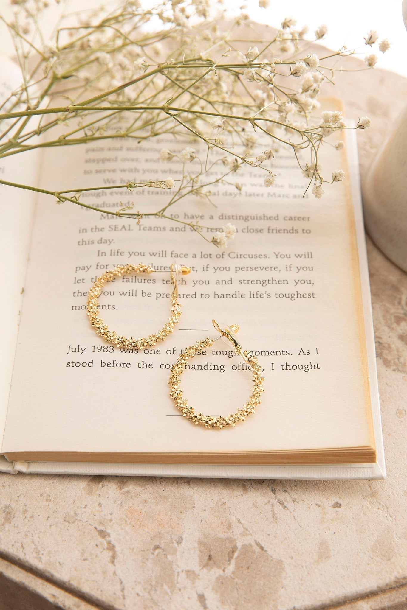 Textured Saturn Hoop Earrings in Gold