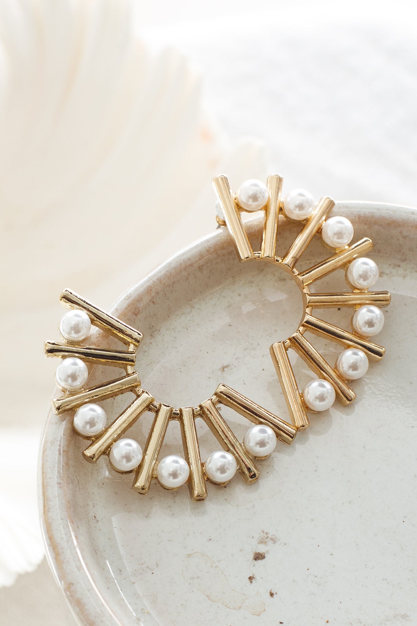 Liberty Semi-Circular Pearl Earrings in Gold