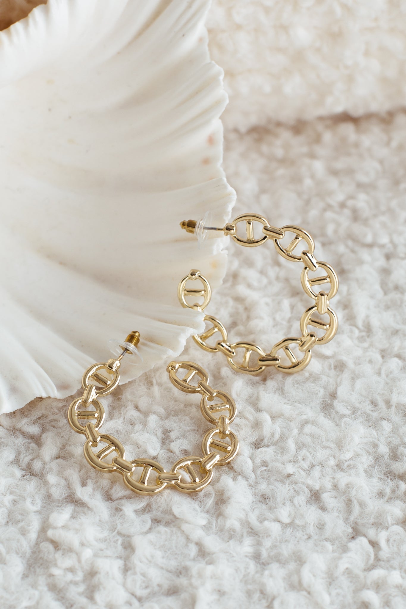Gold Anchor Link Hoop Earrings