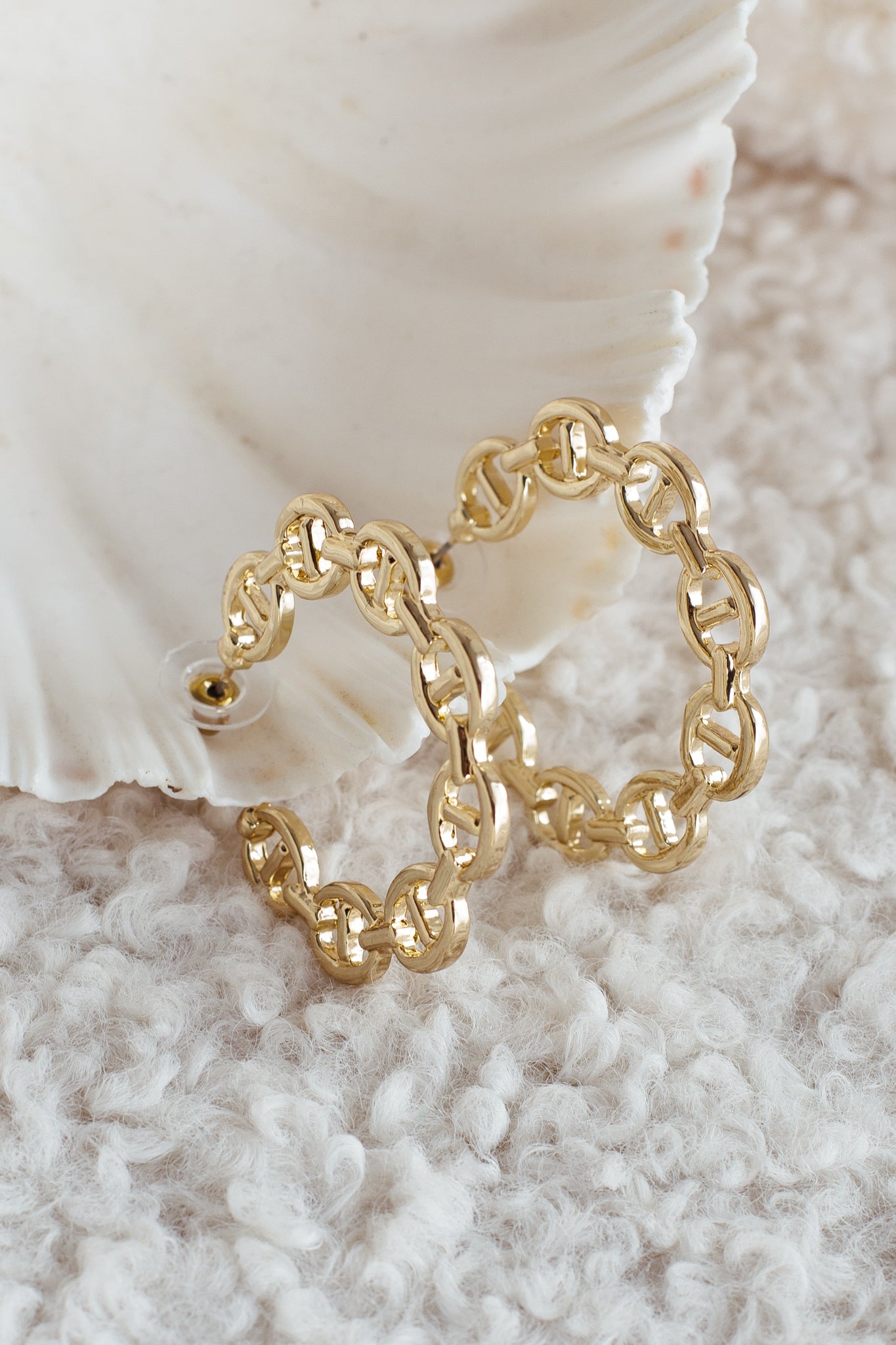 Gold Anchor Link Hoop Earrings