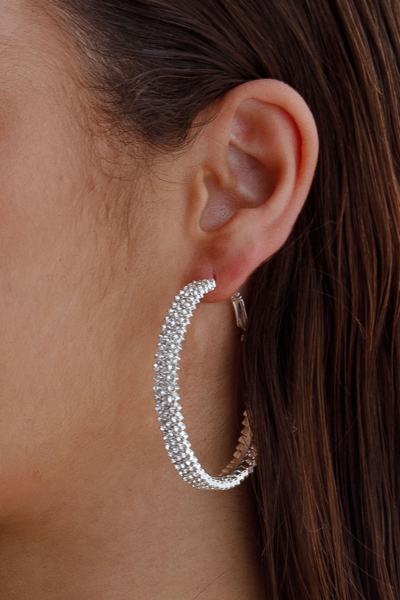 Maddy Diamante Silver Hoop Earrings