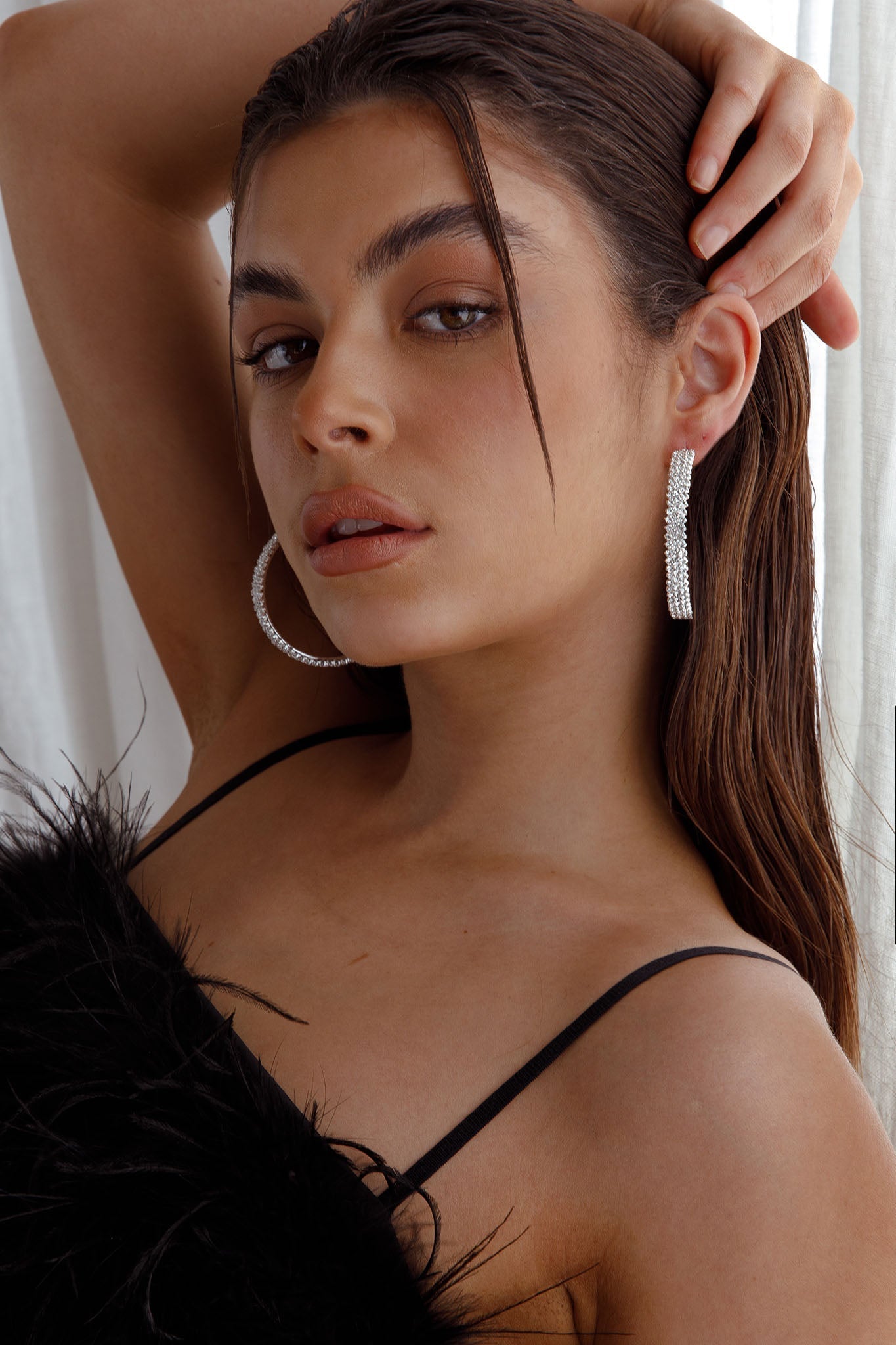 Maddy Diamante Silver Hoop Earrings