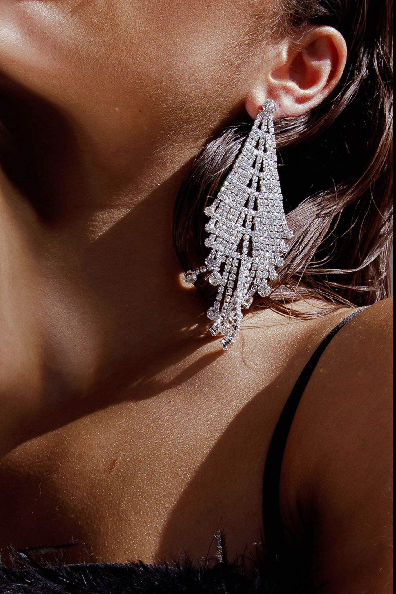 Rani Silver Diamond Fringe Earrings