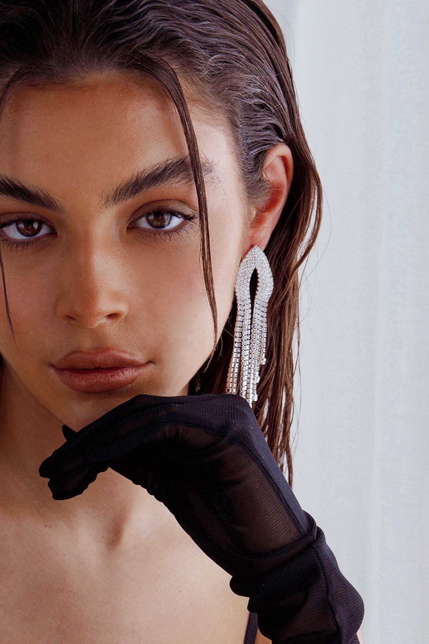 Khloe Diamante Fringe Earrings Silver