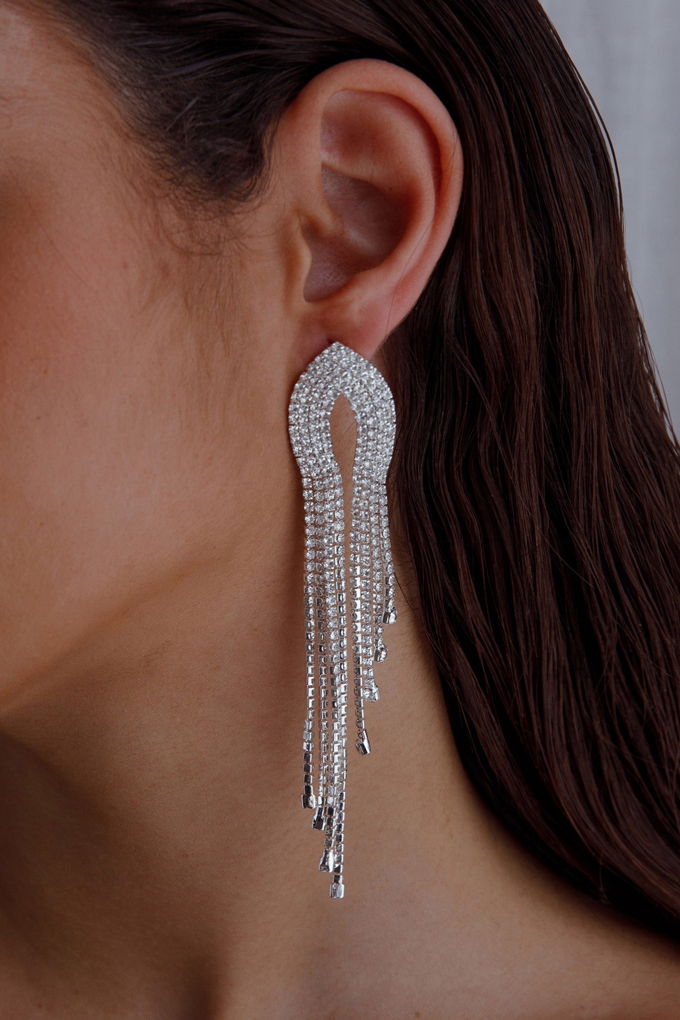 Khloe Diamante Fringe Earrings Silver