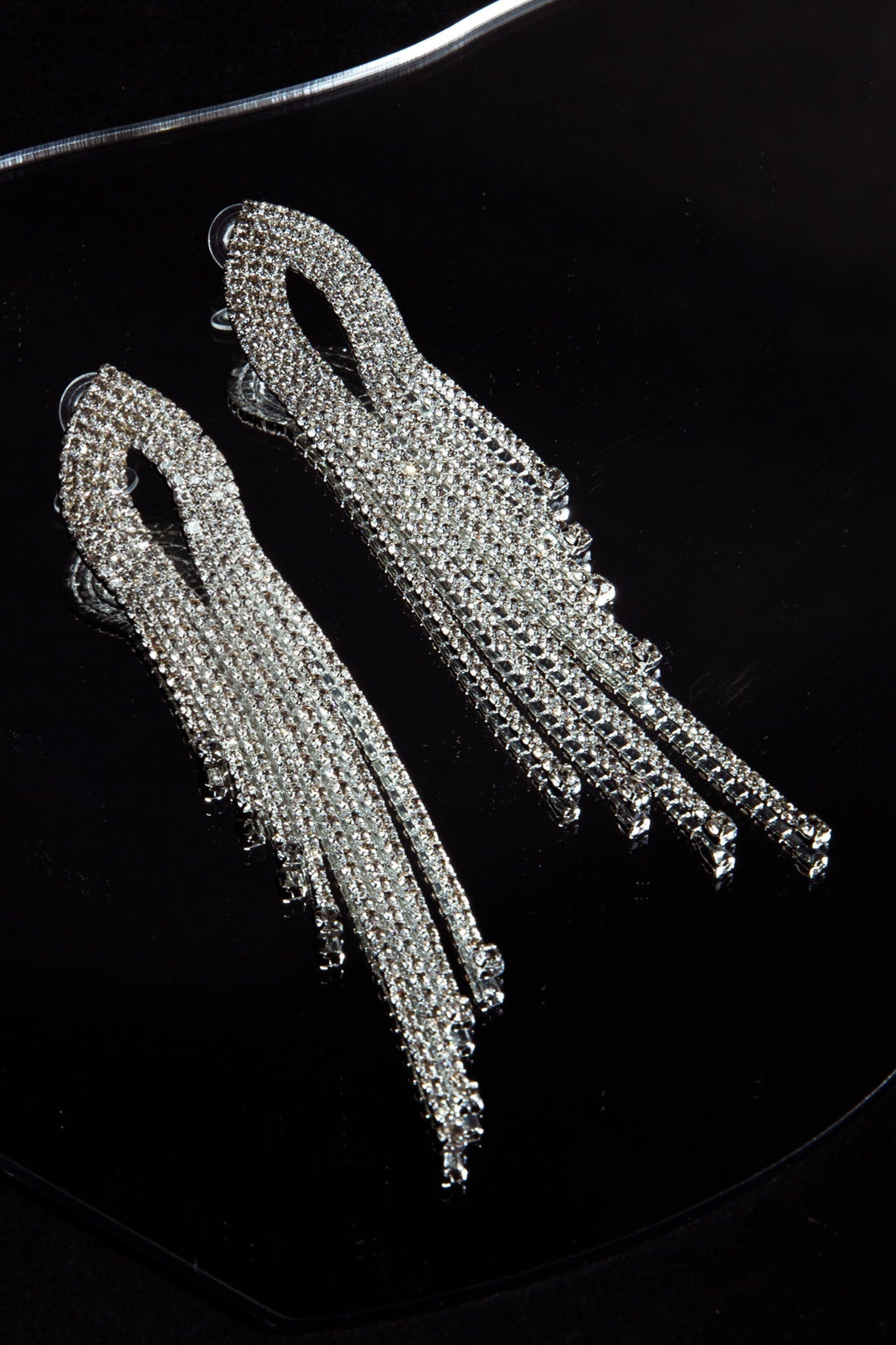Khloe Diamante Fringe Earrings Silver