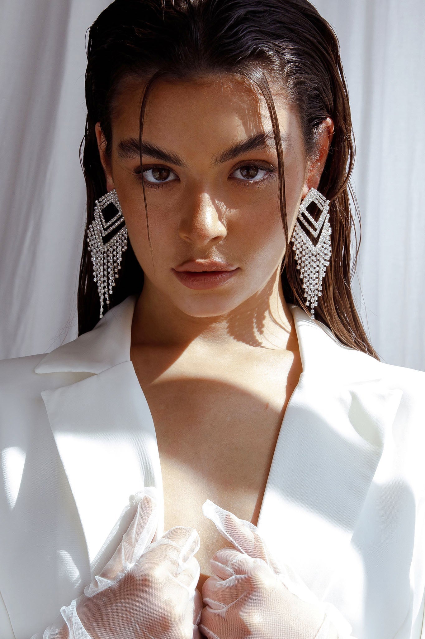 Kate Silver Dangle Earrings with Rhinestones