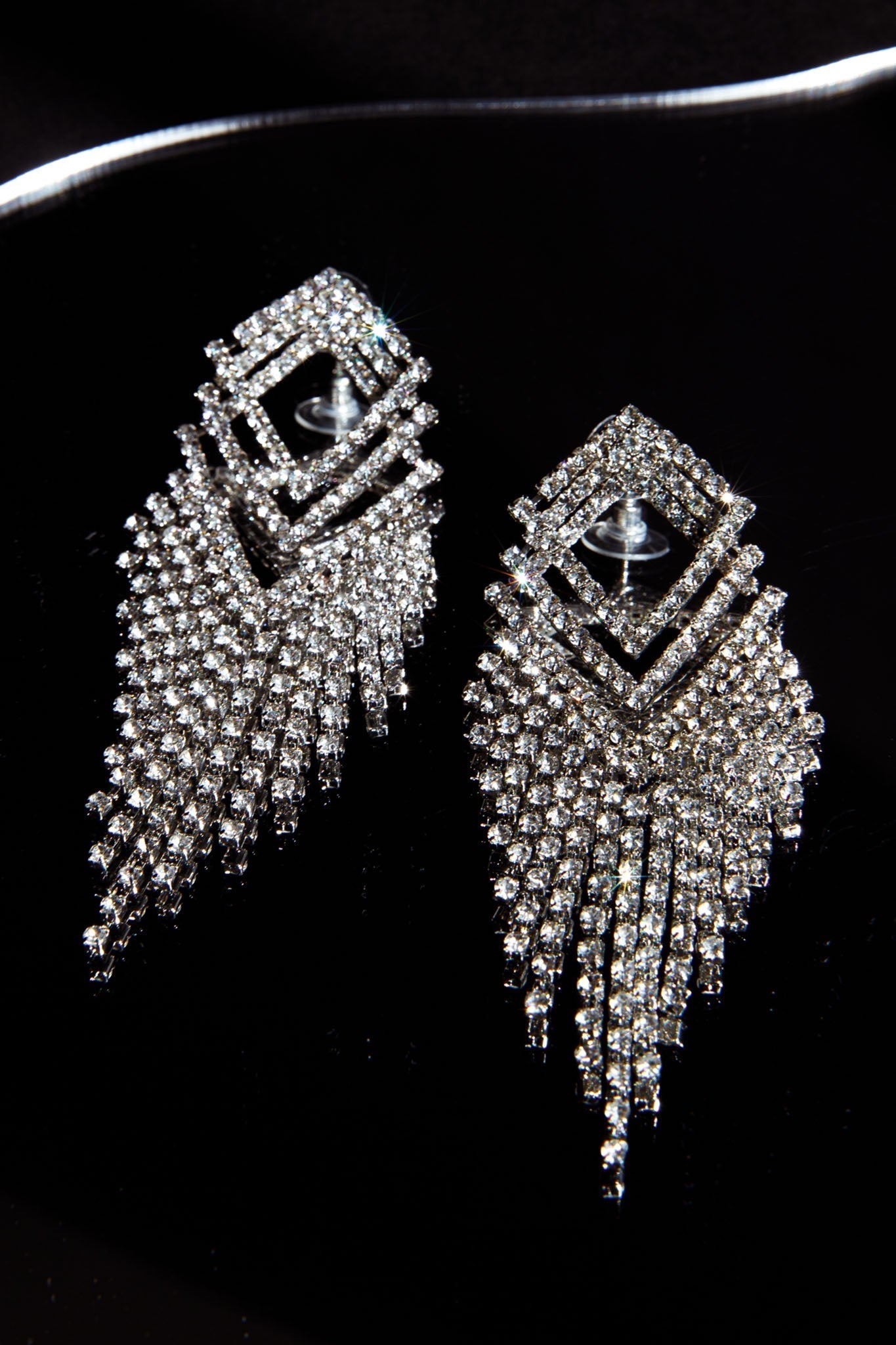Kate Silver Dangle Earrings with Rhinestones