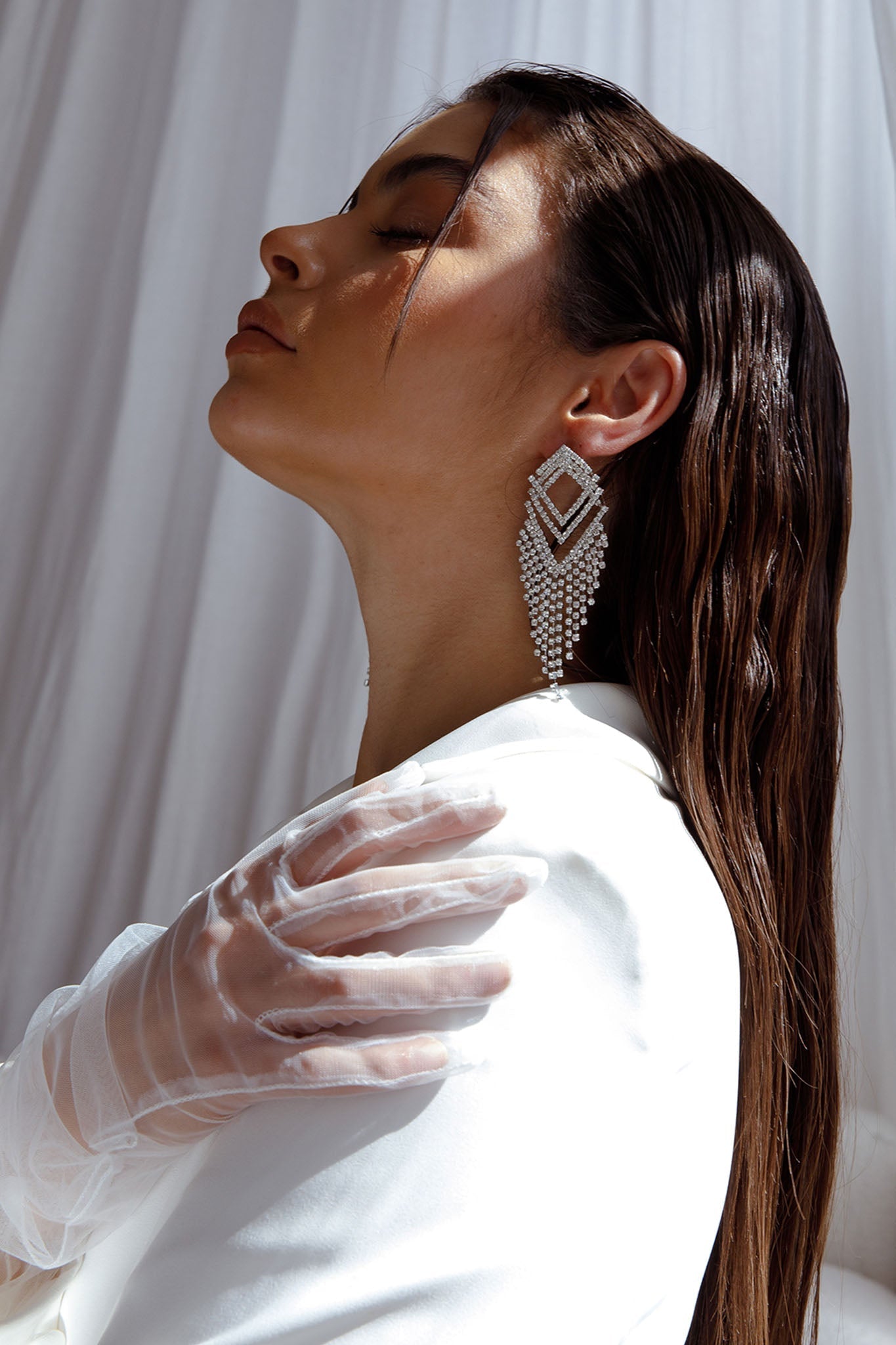 Kate Silver Dangle Earrings with Rhinestones