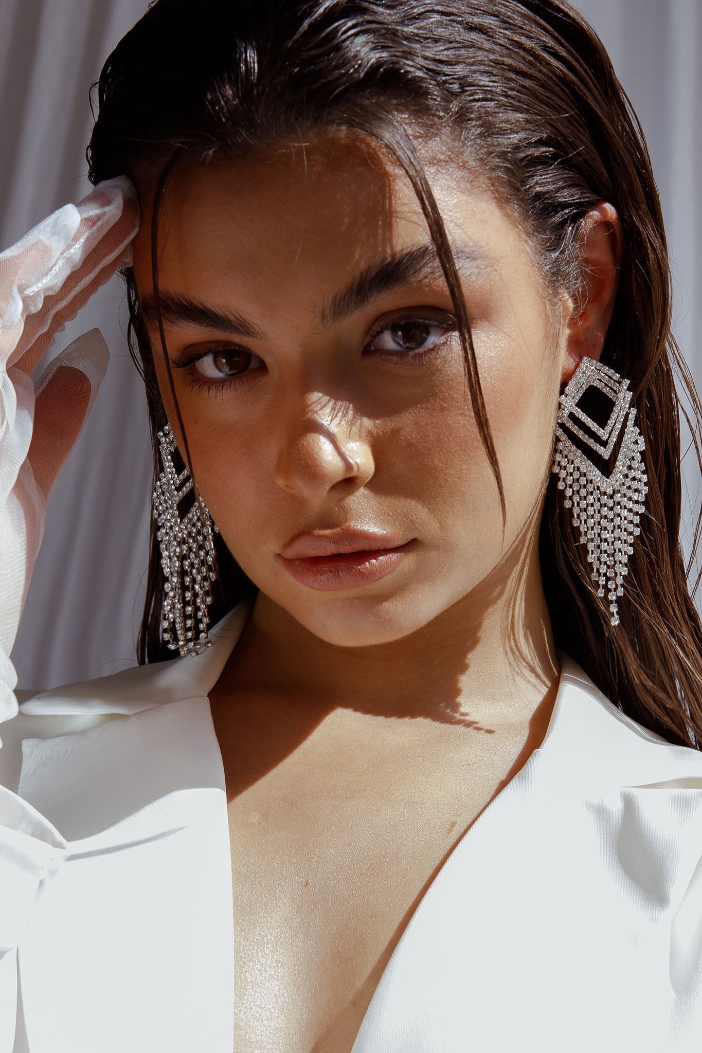 Kate Silver Dangle Earrings with Rhinestones