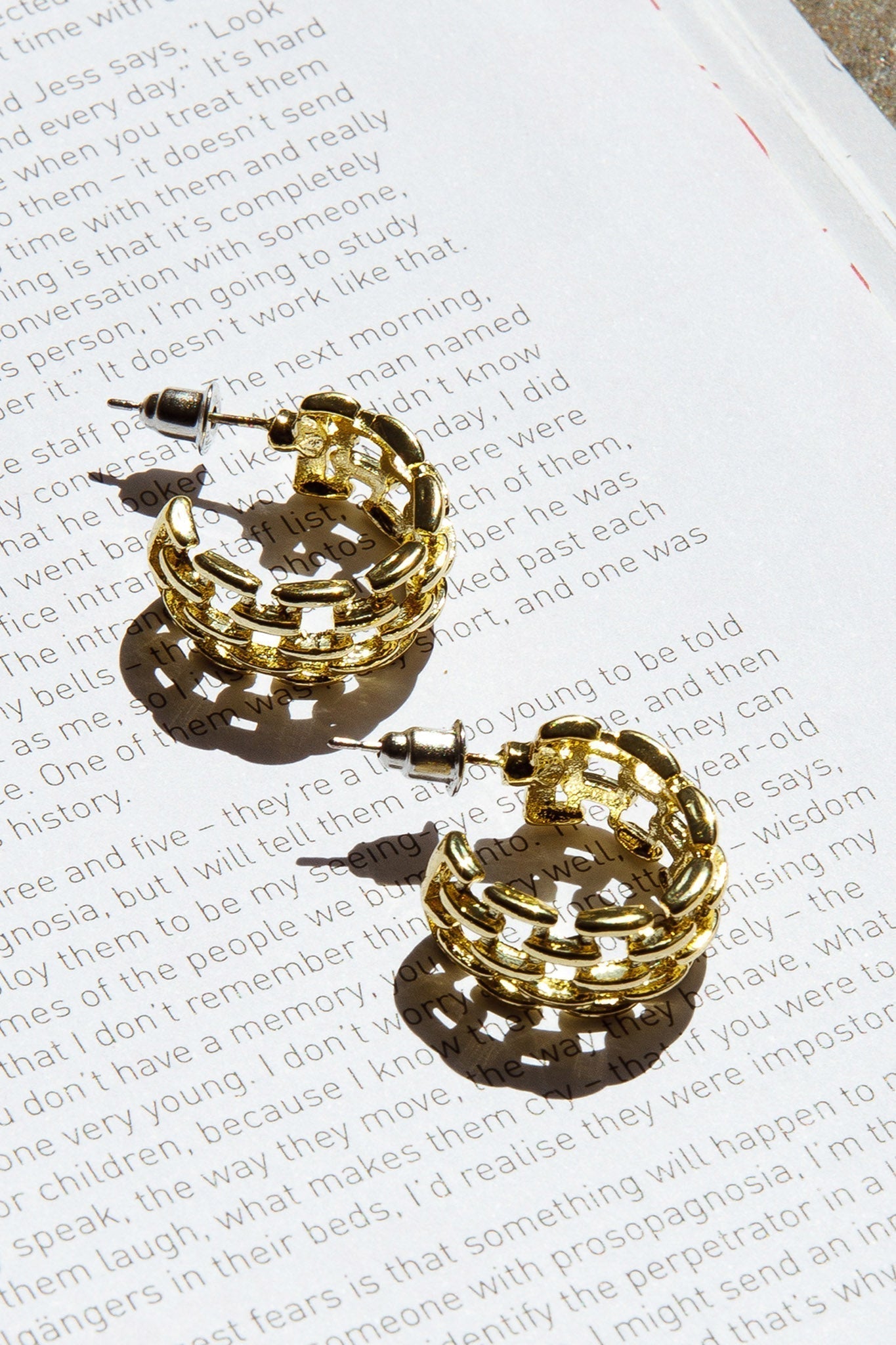 Small Gold Square Link Hoop Earrings