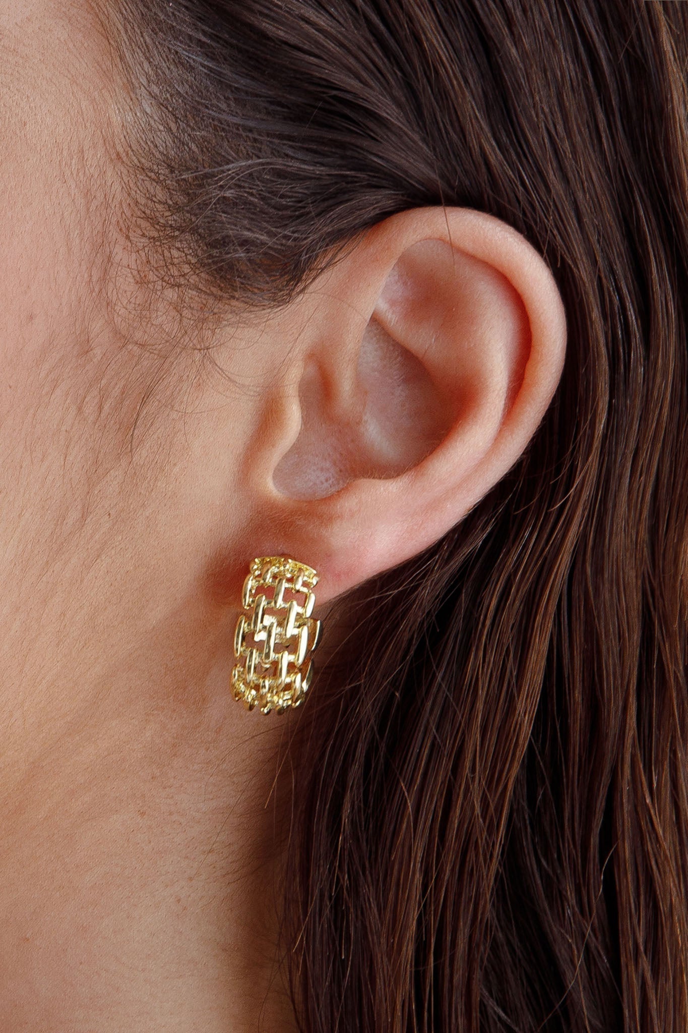 Small Gold Square Link Hoop Earrings