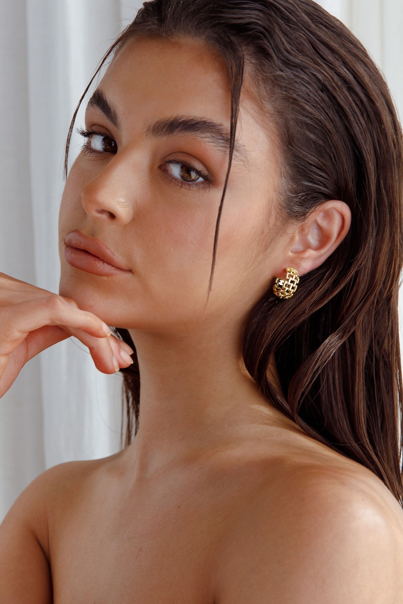 Small Gold Square Link Hoop Earrings