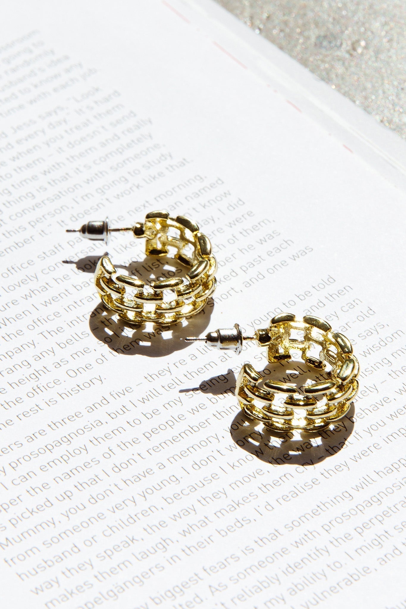 Small Gold Square Link Hoop Earrings