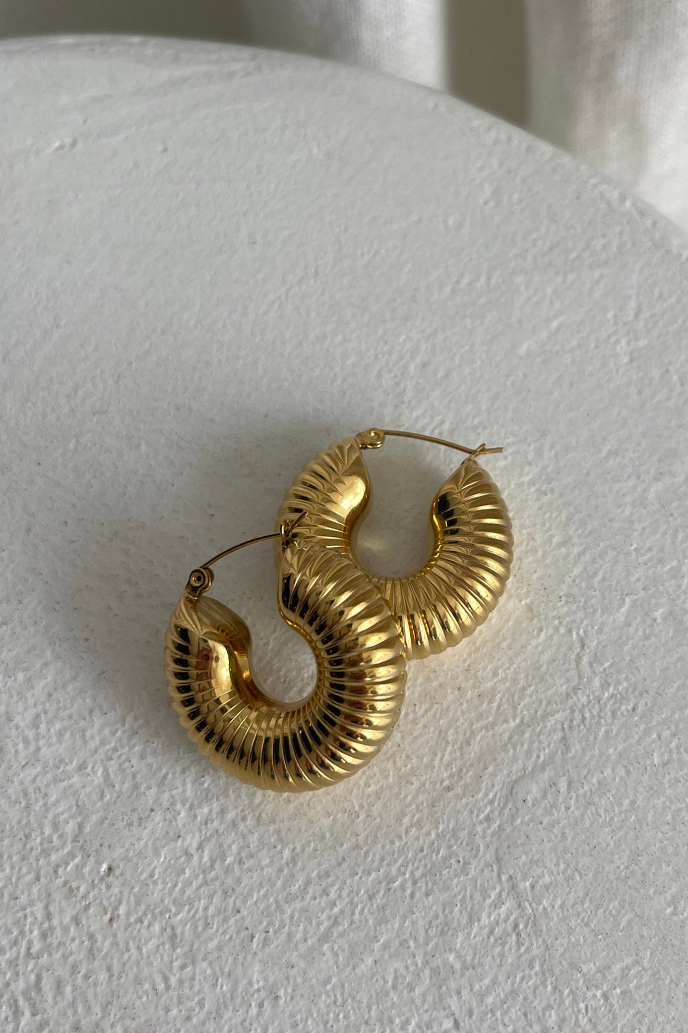 Tammi Thick Ribbed Gold Hoop Earrings