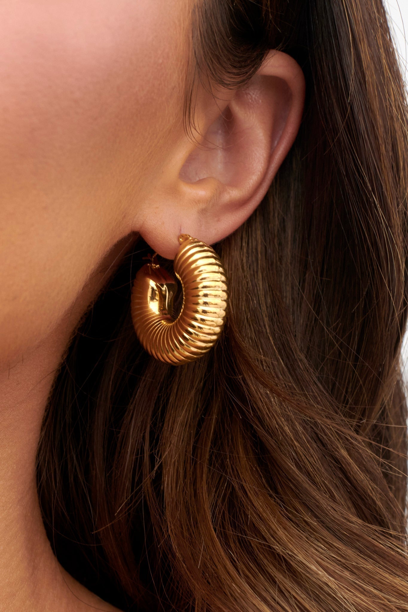 Tammi Thick Ribbed Gold Hoop Earrings