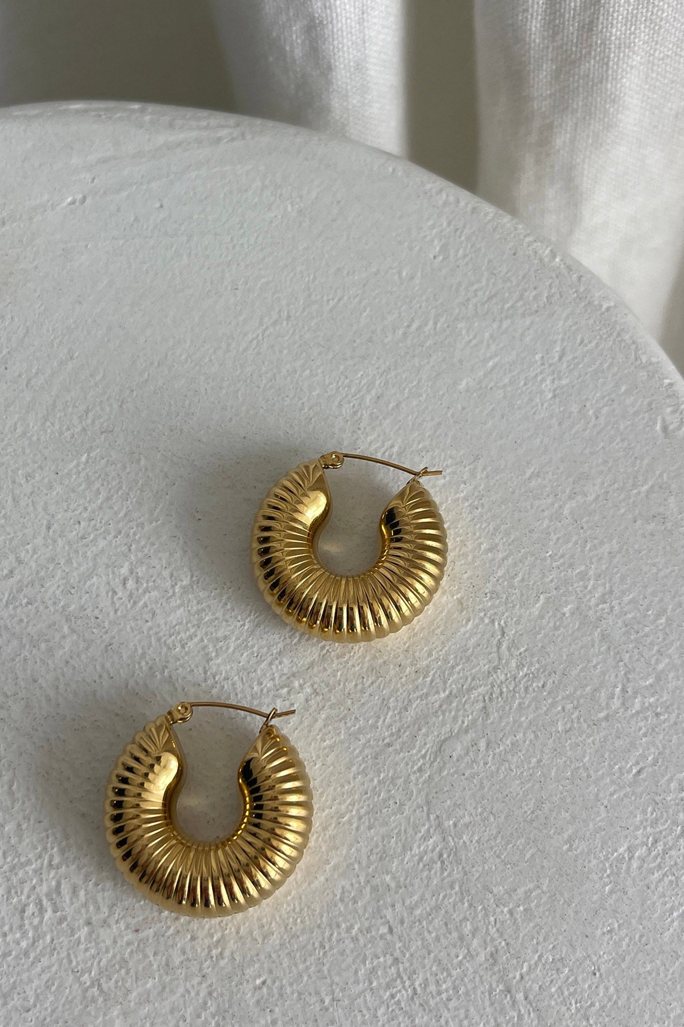 Tammi Thick Ribbed Gold Hoop Earrings