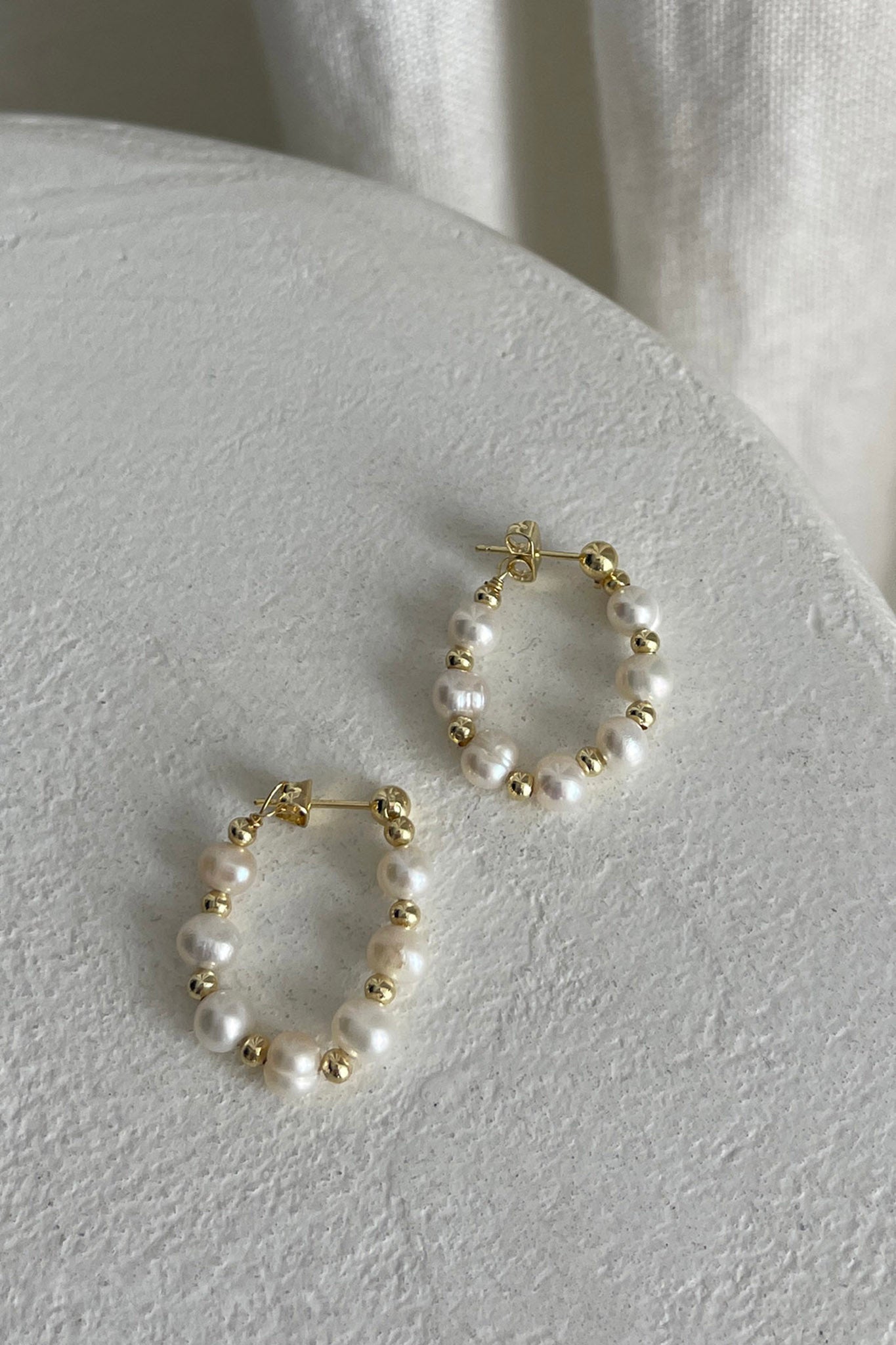 Dream Time Gold Pearl Hoop Earrings