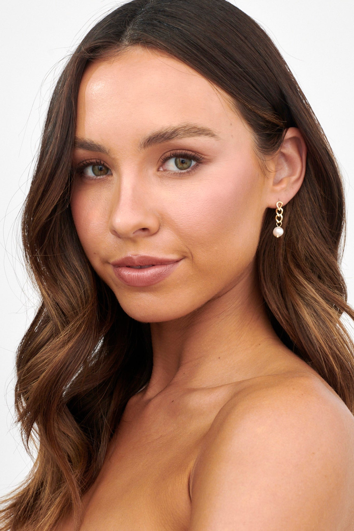 Mabel Gold Chain Earrings with Pearl Drop