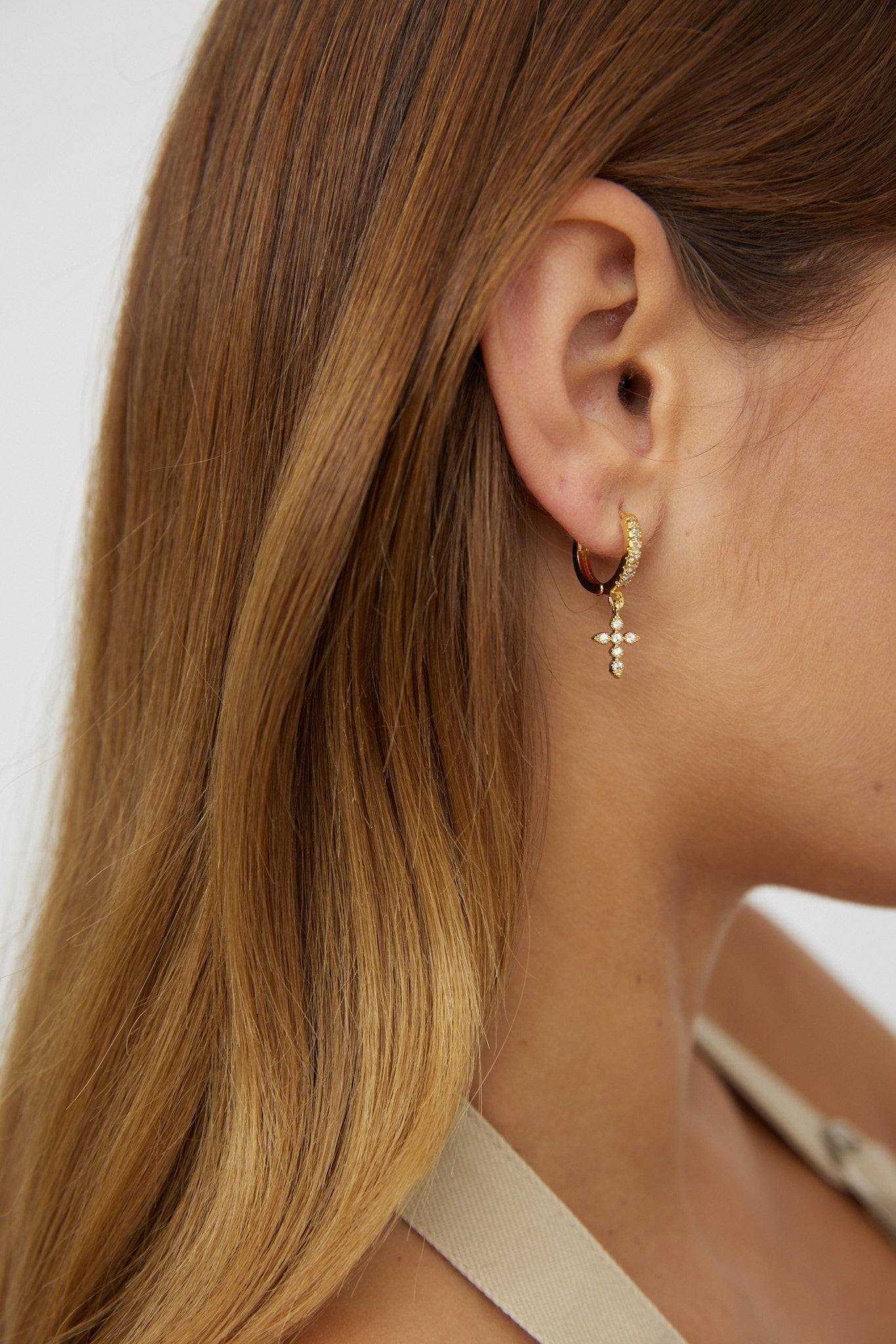 Gold Plated Cross Zircon Earrings