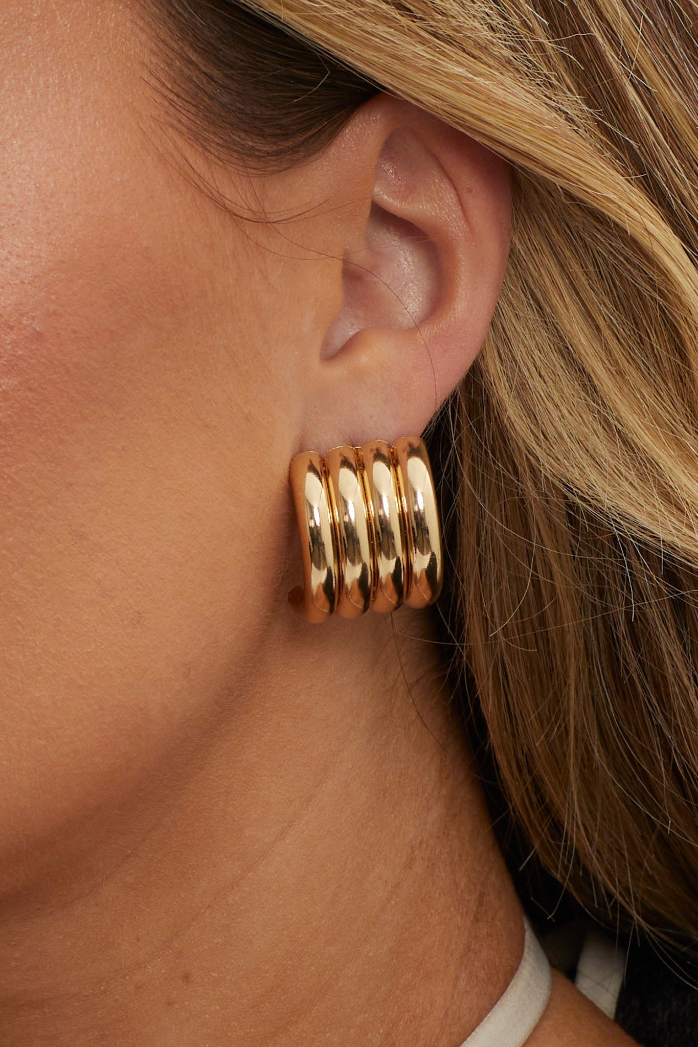 Mally Gold Striped Hoop Earrings