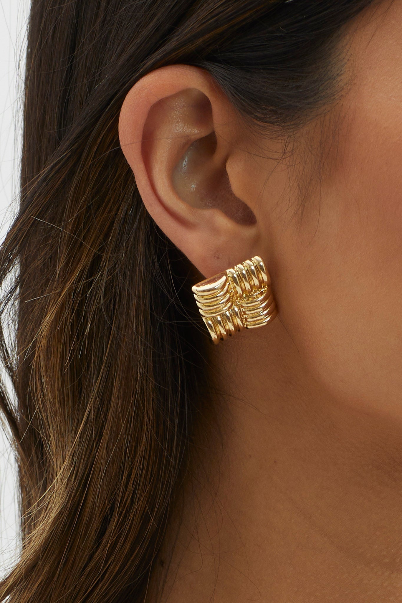 Manhattan Square Gold Earrings
