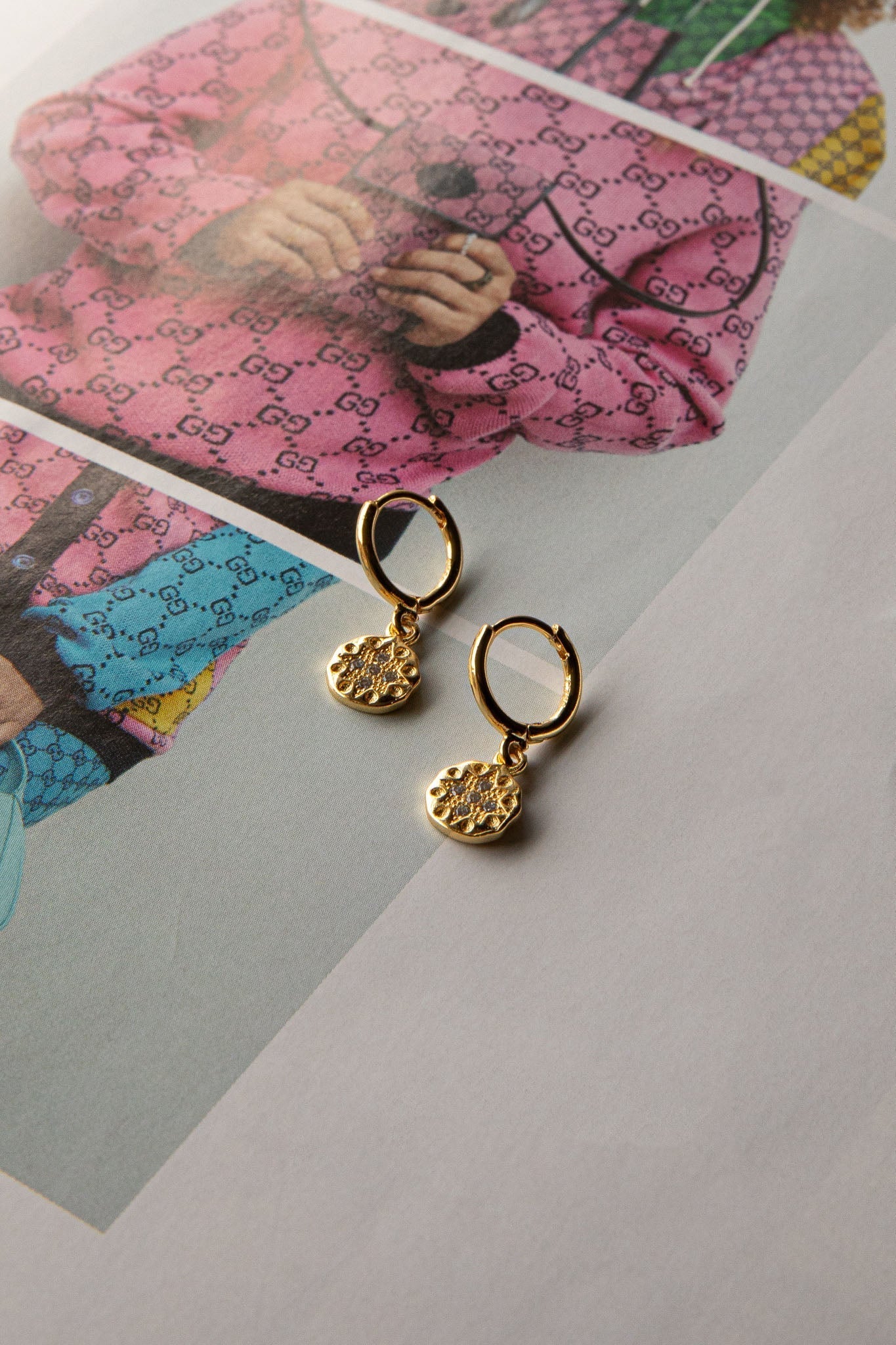 Gold Teardrop Diamante Hoop Earrings