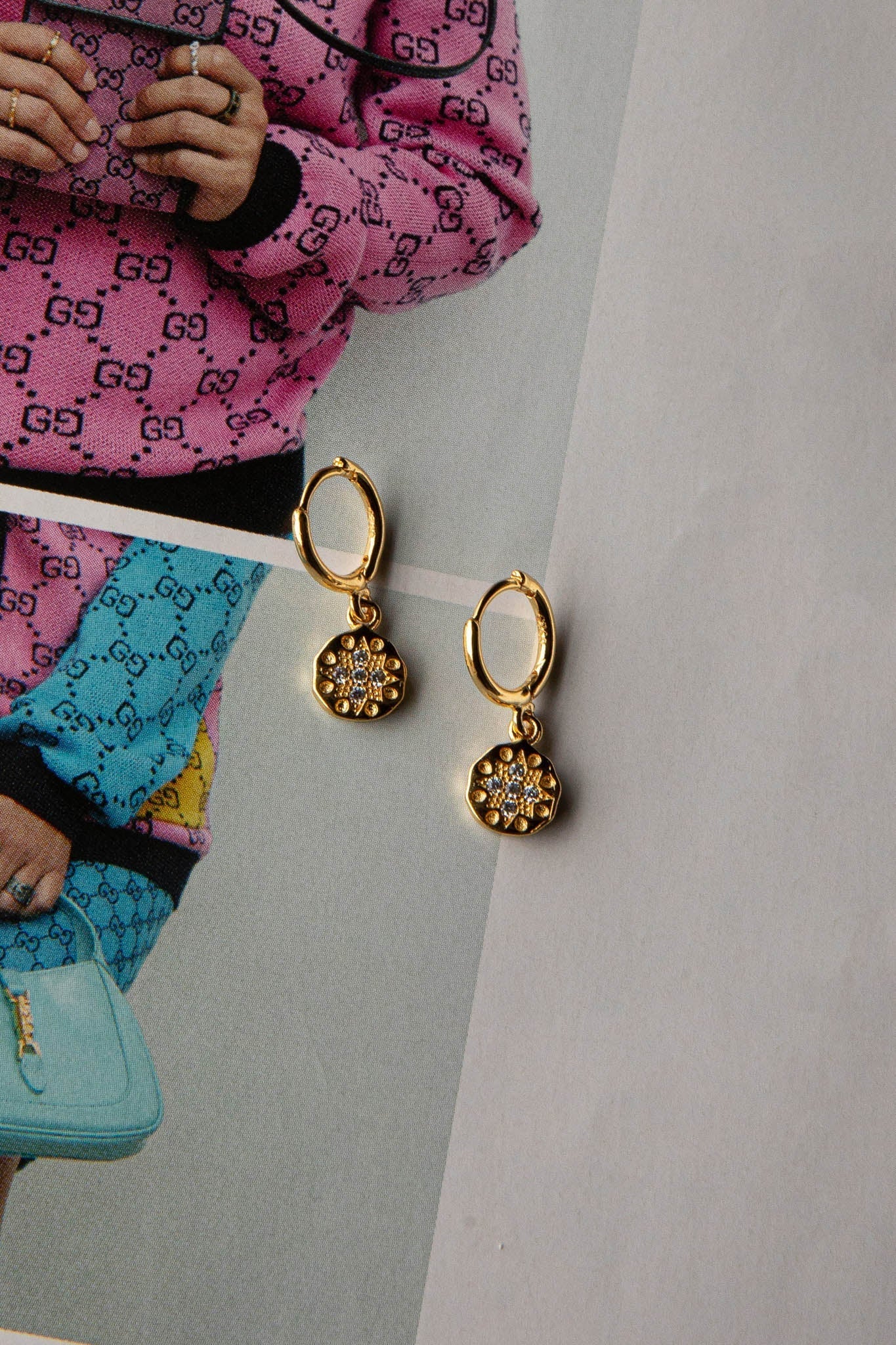 Gold Teardrop Diamante Hoop Earrings